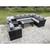 Fimous 8 Seater Rattan Corner Sofa Lounge Sofa Set With Rectangular Coffee Table Side Table 2 Arm Chair Dark Grey Mixed Right Hand