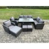 Fimous 10 Seater PE Wicker Outdoor Rattan Garden Furniture Set Propane Gas Fire Pit Table and Sofa Chair set with 3 Footstools