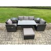 Fimous Wicker PE Rattan Garden Furniture Set Outdoor Rectangular Dining Table and Chair Sofa Set With 2 Side Tables Big Footstool Dark Grey Mixed