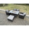 Fimous Rattan Outdoor Furniture Gas Fire Pit Rectangle Dining Table Gas Heater Chairs Two Seater Love Sofa Sets Big Footstools 5 Seater