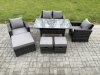 Fimous 7 Seater PE Wicker Outdoor Garden Furniture Set Patio Furniture Rattan Rectangular Dining Table Lounge Sofa with 3 Footstools