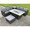 Fimous Outdoor PE Rattan Garden Corner Furniture Gas Fire Pit Table Sets Gas Heater Lounge Big Footstool Dark Grey 7 Seater