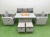 Fimous PE Rattan Garden Furniture Set Reclining Chair Sofa Lounge Sofa Set Firepit Dining Table 2 Small Stools Light Grey