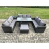 Fimous Rattan Furniture Garden Dining Set Gas Fire Pit Table With Side Table 3 Seater Sofa Footstool Dark Grey Mixed