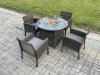 Fimous Outdoor Rattan Garden Furniture Set Gas Fire Pit Round Table Sets Gas Heater with 4 Seater Dining Cahirs Dark Grey Mixed