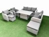 Fimous PE Rattan Garden Furniture Set Reclining Chair Sofa Double Love Seat 2 Seater Sofa Lounge Set Adjustable Lifting Dining or Coffee Table 3 Stools Light Grey
