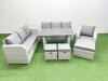 Fimous Rattan Garden Furniture Dining Set 10-seater Patio Rectangular Table Sofa Set with Side Table 3 Stools Light Grey