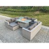 Fimous Light Grey U Shape Lounge Sofa Dining Set With Gas Heater Firepit Burner With Extra Side Coffee Tea Table Big Footstool