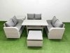 Fimous 7 Seater PE Wicker Rattan Furniture Sofa Sets with Rectangular Dining Table 2 Seater Love Sofa Big Footstool Side Table Light Grey