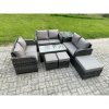 Fimous Outdoor Garden Furniture Sets 8 Pieces Wicker Rattan Furniture Sofa Sets with Rectangular Coffee Table Love seat Sofa 3 Footstools Side Table