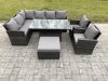 Fimous Outdoor Garden Furniture Set Wicker PE Rattan Height Adjustable Rising Lifting Table Sofa Dining Set with Big Footstool 2 Armchairs Dark Grey Mixed