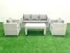 Fimous Rattan Garden Furniture Set 4 Pieces Outdoor Garden Sofa Oblong Coffee Table Set with 2 Chairs Light Grey Mixed