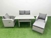 Fimous Light Grey PE Wicker Rattan Garden Furniture Set Sofa Set Reclining Chair Rectangular Dining Table 5 Seater With Footstool