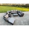 Fimous 8 Seater Rattan Wicker Garden Furniture Patio Conservatory Sofa Set with Rectangular Coffee Table 3 Seater Sofa Love Sofa Big Footstool 2 Side Tables