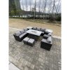 Fimous 10 Seater?Outdoor Lounge Rattan Sofa Set Garden Furniture Gas Firepit Set Heater Dining Table With Chair and 2 Coffee Table Dark Grey Mixed