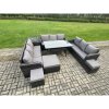 Fimous Rattan Garden Furniture Set with Oblong Rectangular Dining Table 3 Footstools Side Table 11 Seater Outdoor Lounge Sofa Set Dark Grey Mixed