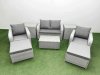 Fimous Light Grey PE Wicker Rattan Garden Furniture Set Sofa Set Reclining Adjustable Chair Rectangular Coffee Table 6 Seater 2 Big Stools 2 Side Table
