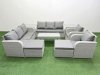 Fimous PE Rattan High Back Lounge Sofa Set Patio Oblong Coffee Table & Chairs Set with 3 Seater Sofa Reclining Chair 2 Big Footstool 2 Side Table Light Grey