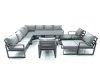 Fimous 12 Seater Outdoor Aluminum Garden Furniture Set Corner Sofa 3 Chair 2 Big Footstools Adjustable Rising Lifting Dining Table Sets Dark Grey