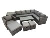 Fimous Outdoor Rattan Oblong Coffee Table Corner Sofa Sets Garden Furniture Set with Chair 3 Stool Side Table Dark Grey Mixed