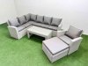 Fimous Rattan Garden Furniture Set Outdoor 8 Seater Corner Sofa Sets with Oblong Coffee Table Chair Big Footstool Light Grey Mixed