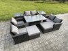 Fimous Outdoor Garden Furniture Sets 9 Pieces Wicker Rattan Furniture Sofa Dining Table Set with 2 Big Footstool 2 Side Tables Dark Grey Mixed