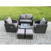 Fimous Rattan Garden Furniture Set Patio Conservatory Indoor Outdoor 6 Piece Set with Love Sofa Square Coffee Table 2 Small Footstools