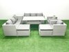 Fimous Rattan Garden Furniture Set Outdoor 8 Seater Patio Dinin g Sofa Sets with Dining Table 2 Chairs Side Table 2 Big Footstools Light Grey Mixed