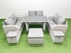 Fimous 9 Seater Patio Garden Furniture Sets with Black Glass Top Dining Table Love Sofa Side Table 3 Stool Light Grey