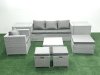 Fimous Garden Outdoor Furniture Set 7 Seater Rattan Sofa Set with 3 Footstools Armchair 2 Side Tables Light Grey Mixed