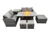 Fimous 7-seater Patio Gas Firpit Dining Table Sofa Sets Rattan Garden Furniture Dining Set with 3 Stools Side Table Dark Grey Mixed