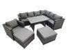 Fimous Rattan garden furniture Patio Furniture Sets with Dining Table Chair 2 Big Stools Dark Grey Mixed