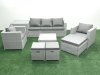 Fimous Rattan Garden Outdoor Furniture Sofa Set with Square Coffee Table 2 Chairs 3 Footstools Side Table Light Grey Mixed
