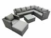 Fimous Outdoor PE Rattan Garden Furniture Sofa Set with Square Coffee Table Chair Big Stool Dark Grey