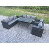Fimous Outdoor Lounge Sofa Rattan Garden Furniture Set Patio Armchair and Rectangular Dining Table 8 Seater Dark Grey Mixed