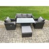 Fimous 6 Seater Rattan Outdoor Garden Furniture Sets Height Adjustable Rising lifting Dining Table Lounge Sofa Set With Big Footstool Dark Grey Mixed