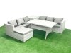 Fimous Rattan Garden Furniture Set 7 Seater Outdoor Sofa Set with Dining Table Side Table Big Footstool Light Grey Mixed