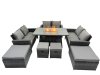 Fimous Outdoor Love Sofa Set 10 Seat Rattan Garden Furniture Set with Gas Firpit Dining Table 4 Footstools Dark Grey Mixed