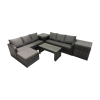 Fimous Rattan Garden Outdoor Furniture Set 3 Seater Sofa Coffee Table with Big Footstool 2 Side Tables Dark Grey Mixed
