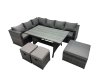 Fimous Outdoor PE Rattan Sofa Set with Dining Table Patio Garden Furniture Sets with 3 Stools Dark Grey Mixed