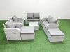 Fimous 8 Seater Outdoor Reclining Chair Love Sofa Set Rattan Garden Furniture Set with Square Coffee Table 2 Big FootStools Light Grey