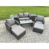 Fimous Wicker PE Rattan Garden Furniture Set Outdoor Lounge Sofa Set with Reclining Chair Coffee Table 2 Side Tables 2 Big Footstool Dark Grey Mixed