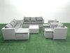 Fimous Outdoor Rattan Sofa Garden Furniture Set with 2 Armchairs Square Coffee Table 3 Footstools Light Grey Mixed