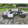 Fimous Outdoor Lounge Sofa Set Wicker PE Rattan Garden Furniture Set with 2 Armchair Oblong Coffee Table Big Footstool Dark Grey Mixed