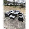 Fimous 10 Seater?Outdoor Lounge Rattan Sofa Set Garden Furniture Gas Firepit Set Dining Table With Chair Coffee Table Stools Dark Grey Mixed