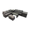 Fimous Rattan Garden Outdoor Furniture Set 3 Seater Sofa Coffee Table with 2 Side Tables 2 Small Footstools Dark Grey Mixed