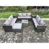 Fimous Outdoor Rattan Garden Furniture Set 10 Seater Patio Lounge Sofa Set with Square Coffee Table Big Footstool Dark Grey Mixed