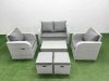 Fimous Light Grey PE Wicker Rattan Garden Furniture Set Sofa Set Reclining Adjustable Chair Rectangular Coffee Table 6 Seater 2 Small Stools