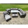 Fimous 11 Seater Rattan Outdoor Garden Furniture Sets Height Adjustable Rising lifting DiningTable Sofa Set with Reclining Chair 2 Side Tables 3 Footstools Dark Grey Mixed