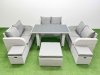 Fimous 9 Seater Patio Garden Furniture Sets with Black Glass Top Dining Table Love Sofa 3 Stool Light Grey